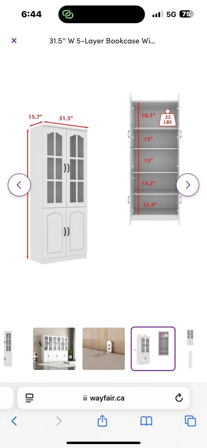 White 5-Shelf Bookcase with Glass Doors - photo 2