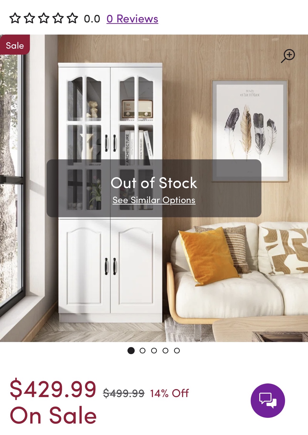 White 5-Shelf Bookcase with Glass Doors