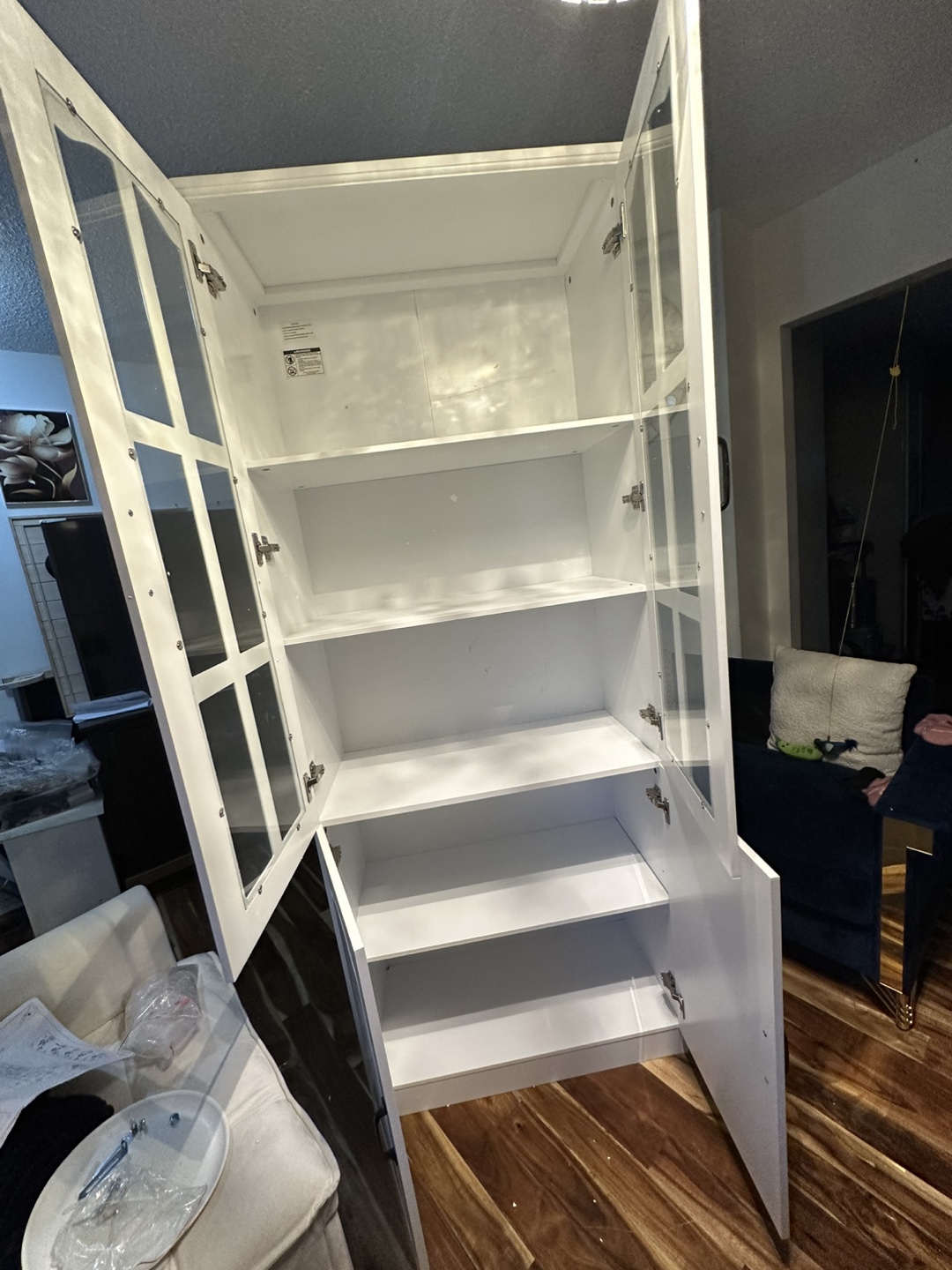 White 5-Shelf Bookcase with Glass Doors - photo 4