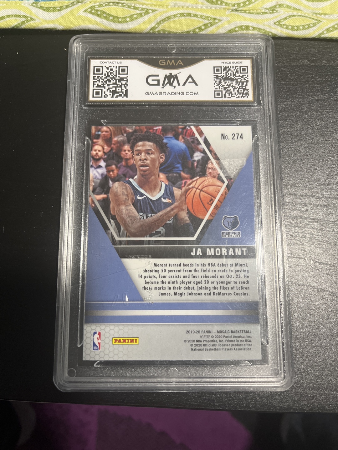 Ja Morant 2019 Panini Mosaic NBA Rookie Card #274 Gem Mint 10 - photo 2