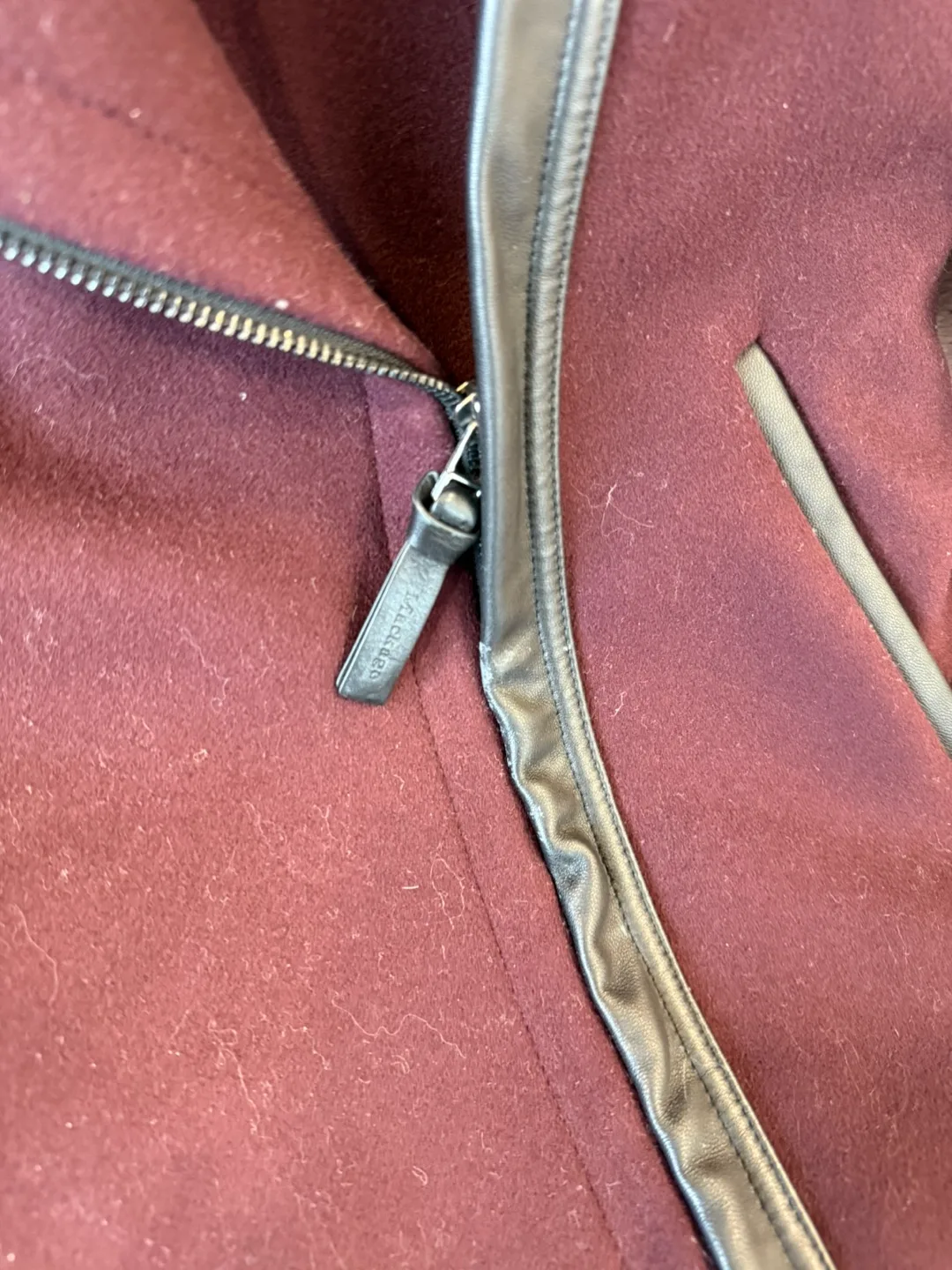 Mackage Women's Burgundy Hooded Jacket with Leather Sleeves image indicator(3)