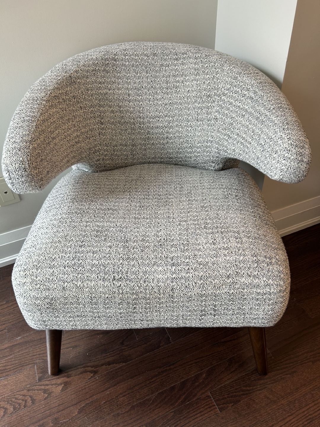Modern Accent Chair, Grey Fabric, Dark Wood Legs