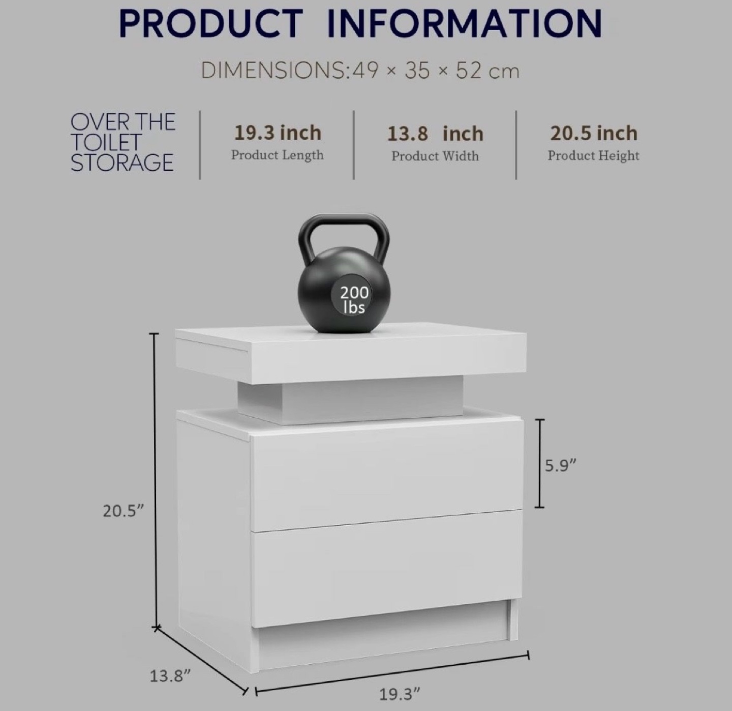 White LED Nightstand with Two Drawers - photo 2