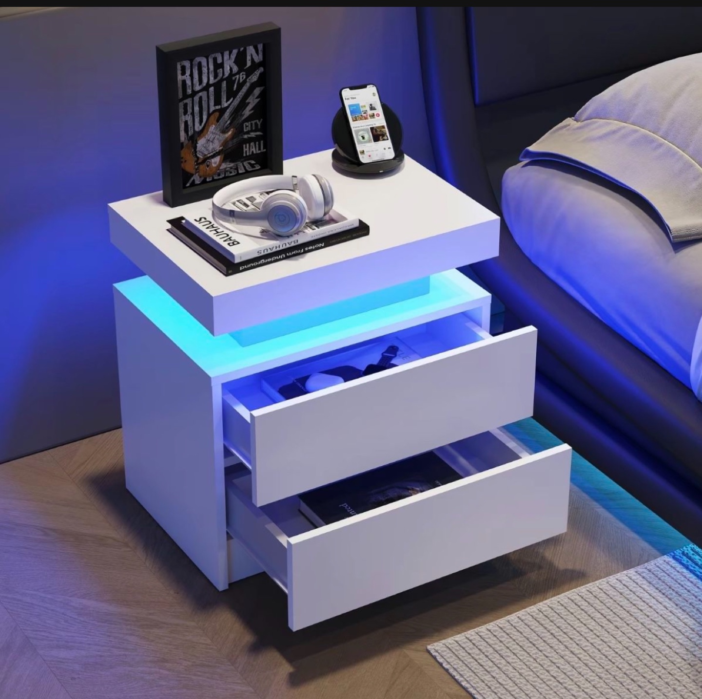 White LED Nightstand with Two Drawers - photo 3
