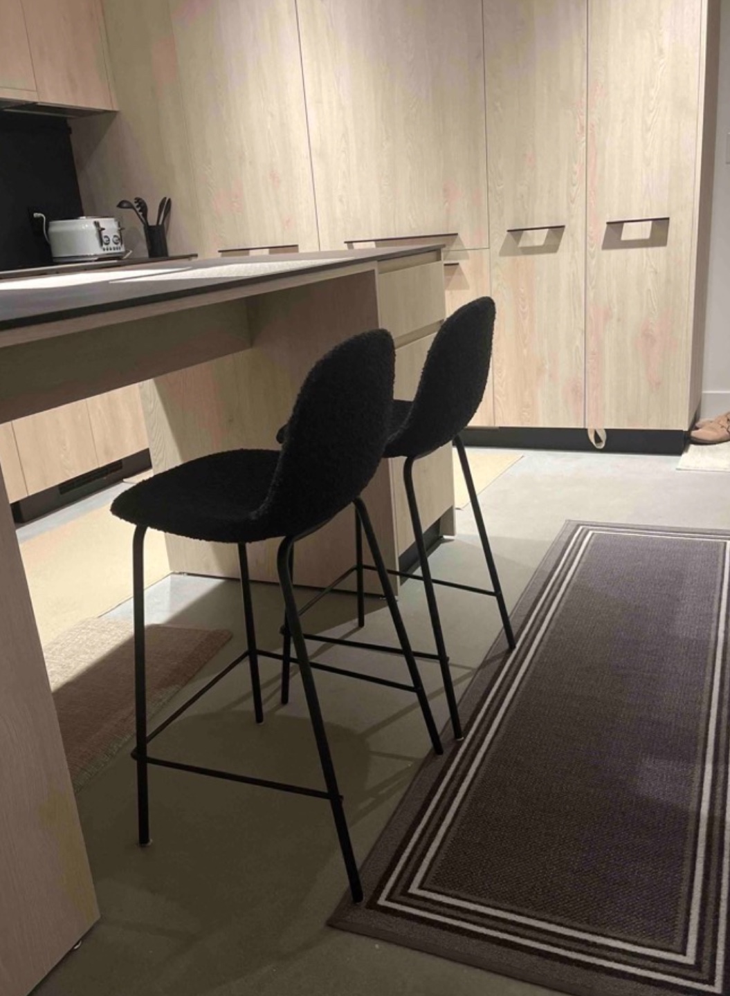 Pair of Black Boucle Counter Stools - photo 2