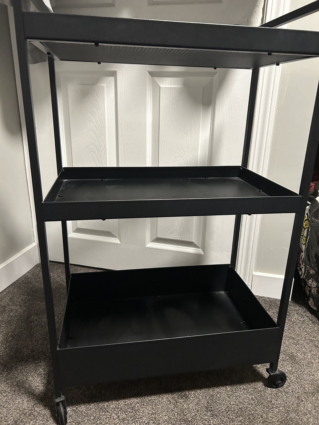 Black Metal Rolling Cart with Three Shelves
