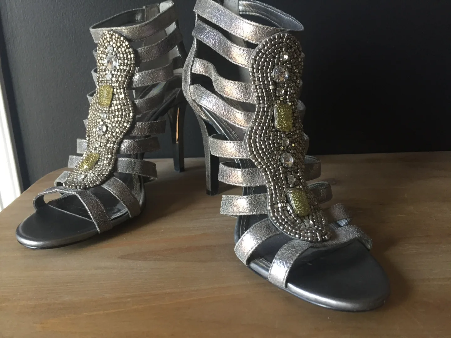 Gorgeous Silver Beaded Gladiator Heels - Size 8 image indicator(2)