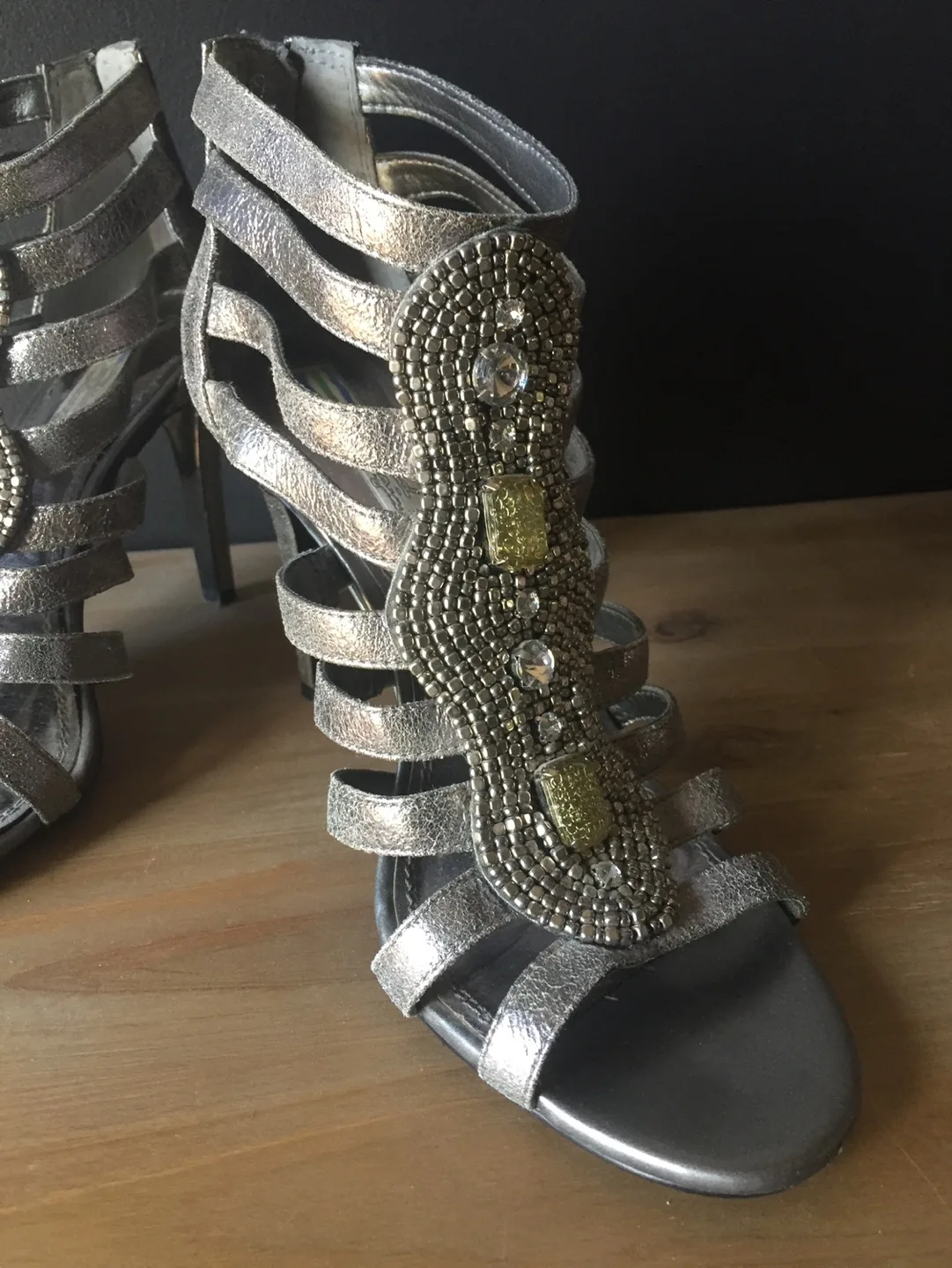 Gorgeous Silver Beaded Gladiator Heels - Size 8 image indicator(3)