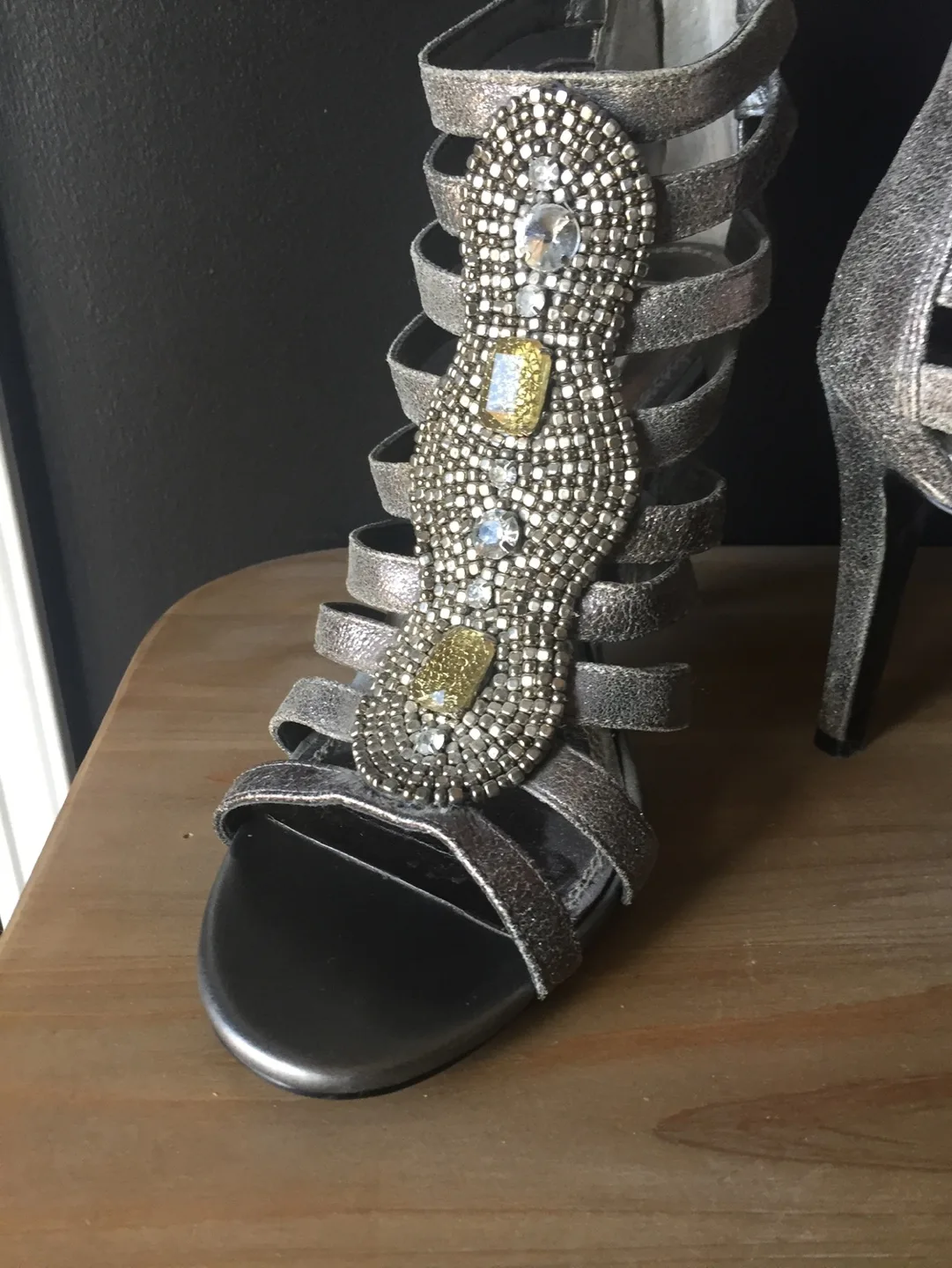 Gorgeous Silver Beaded Gladiator Heels - Size 8 image indicator(4)