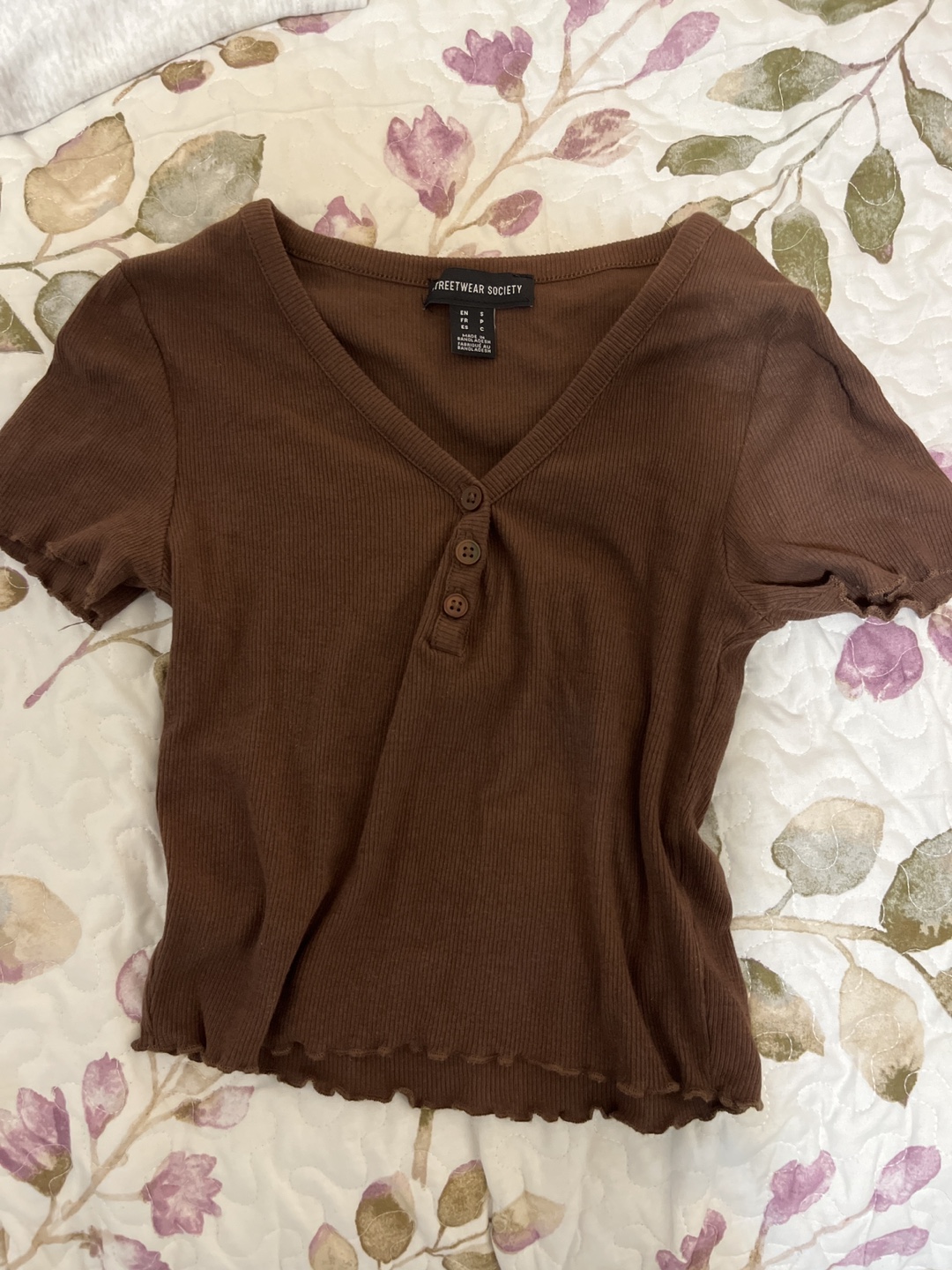 Brown Ribbed Crop Top