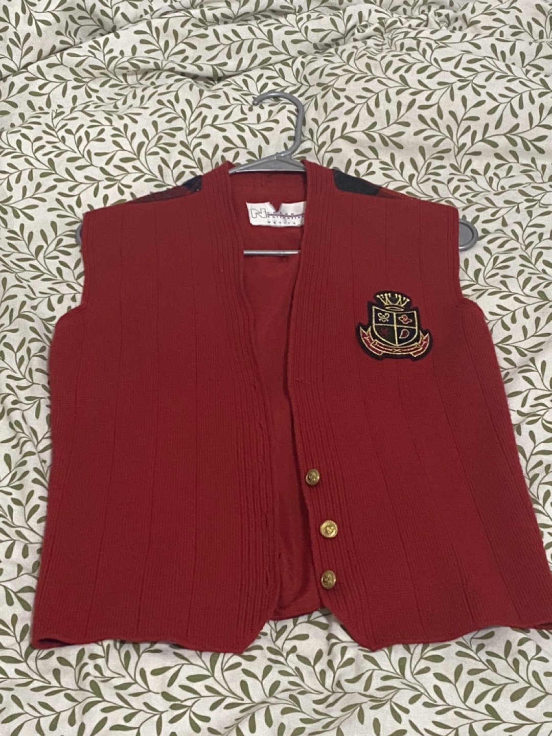 Vintage Red Knit Vest with Plaid Back