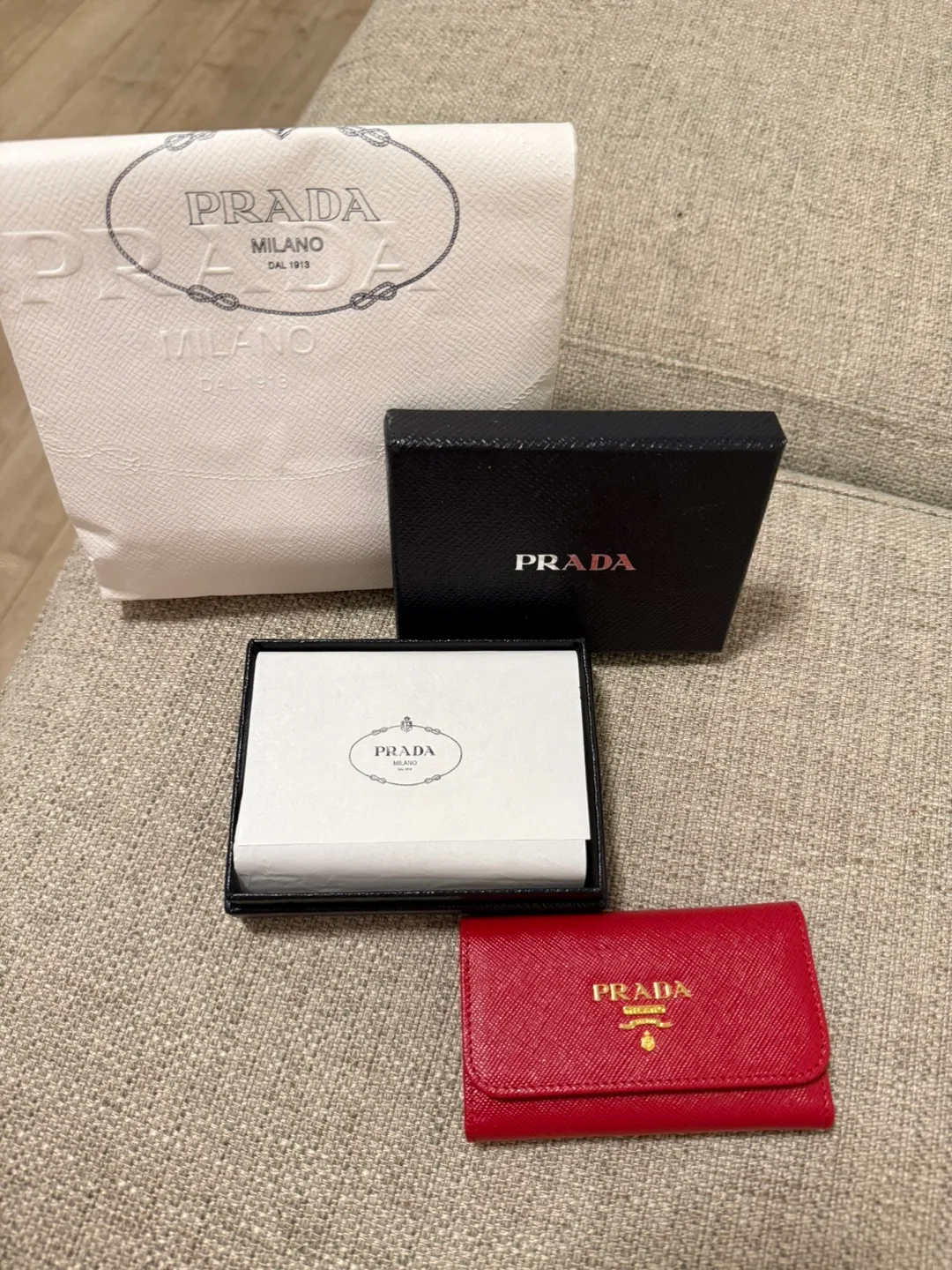 Authentic Prada Red Leather Key Case image indicator(5)