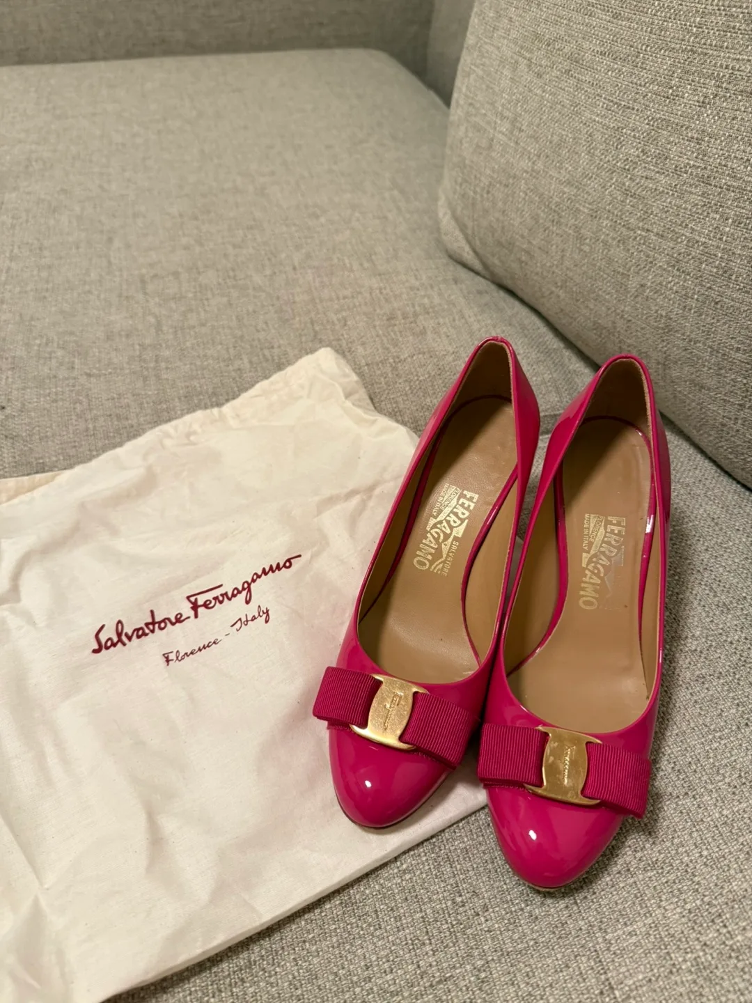 Salvatore Ferragamo Pink Patent Leather Heels thumbnail