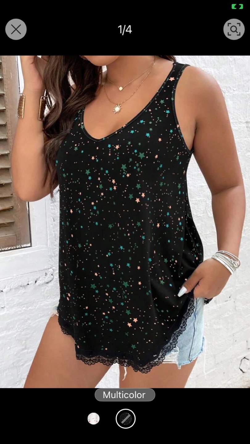 Orange & Green Star Printed Sleeveless top Size 1XL - photo 3