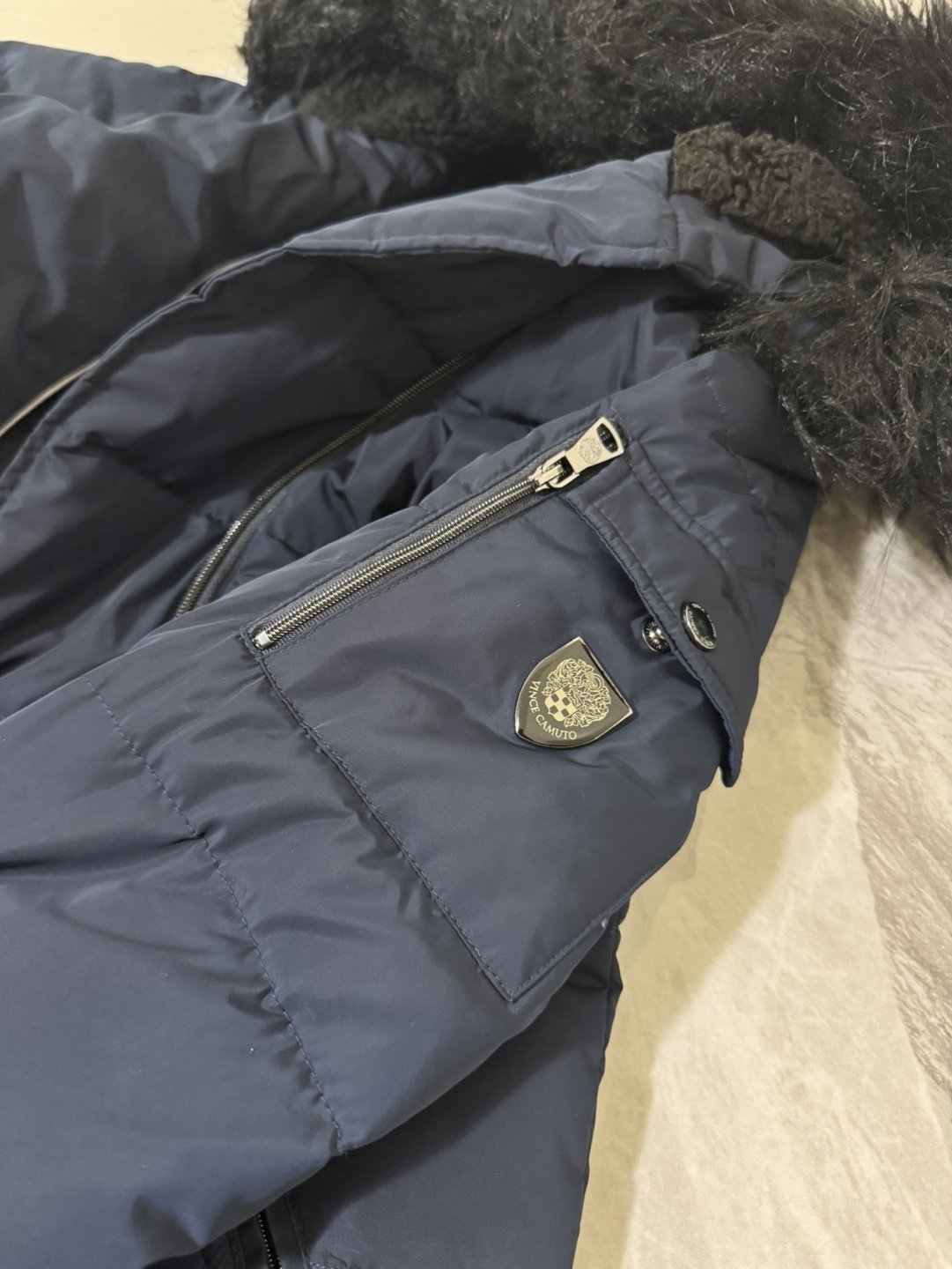 Vince Camuto Women's Navy Blue Puffer Jacket with Faux Fur Hood - photo 3