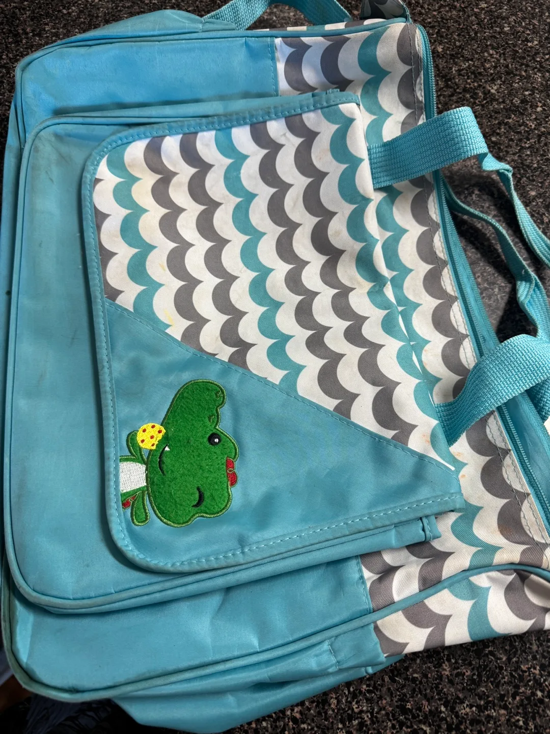 Baby Diaper Bag - Teal and Grey Wavy Pattern image indicator(3)