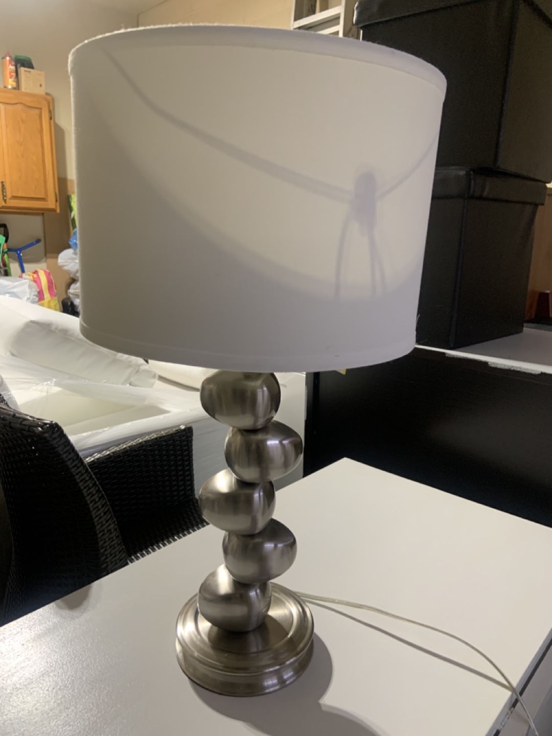 Modern Brushed Nickel Table Lamp with Off-White Shade