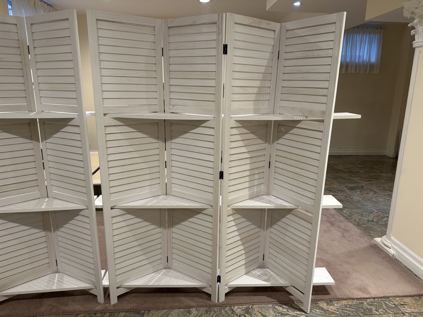 White Wooden Room Divider with Shelves - photo 2