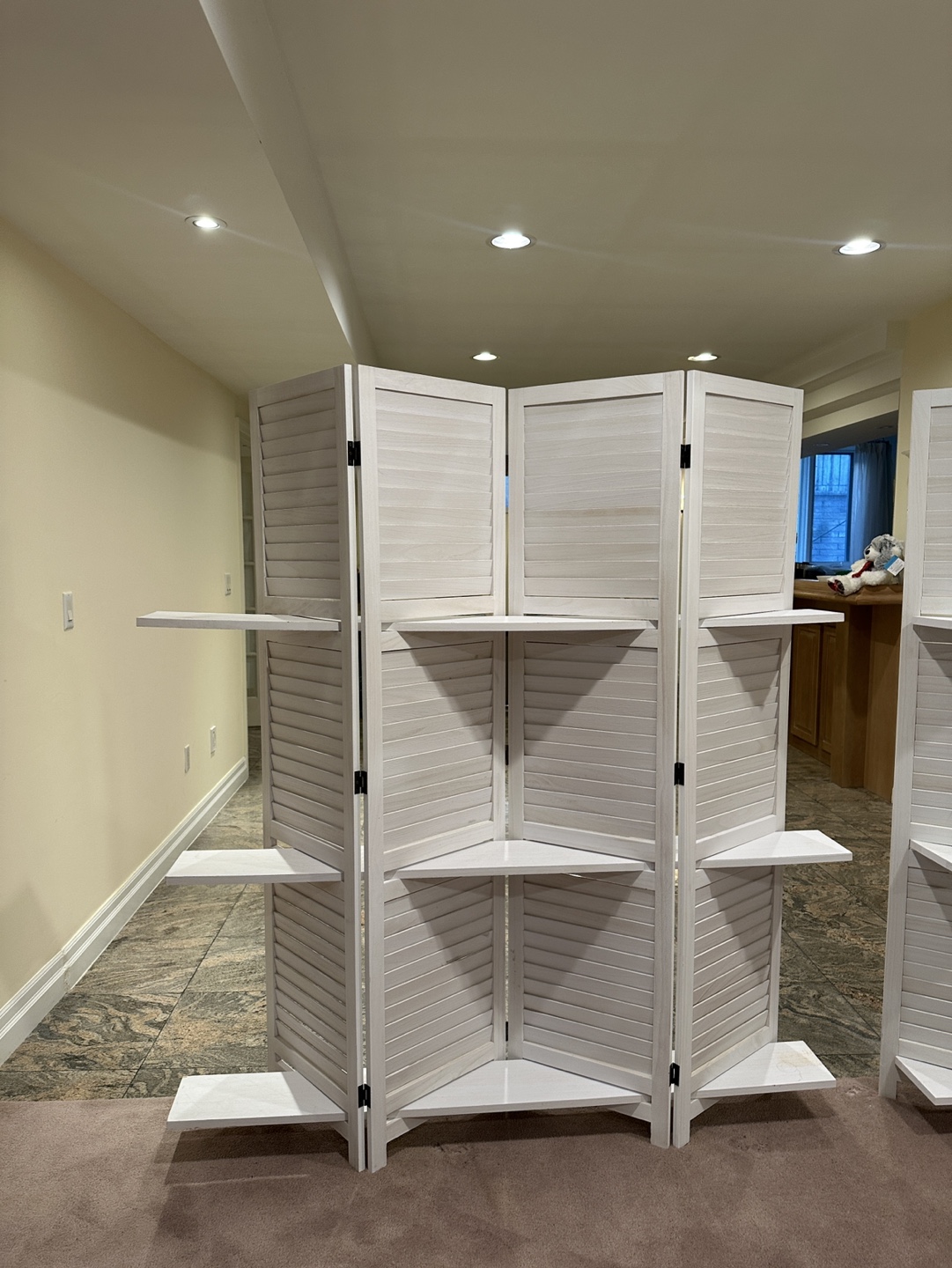 White Wooden Room Divider with Shelves