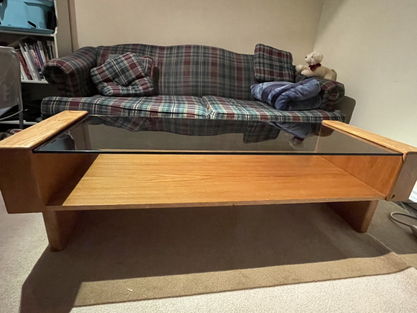 Solid Oak Coffee Table with Glass Top - photo 2