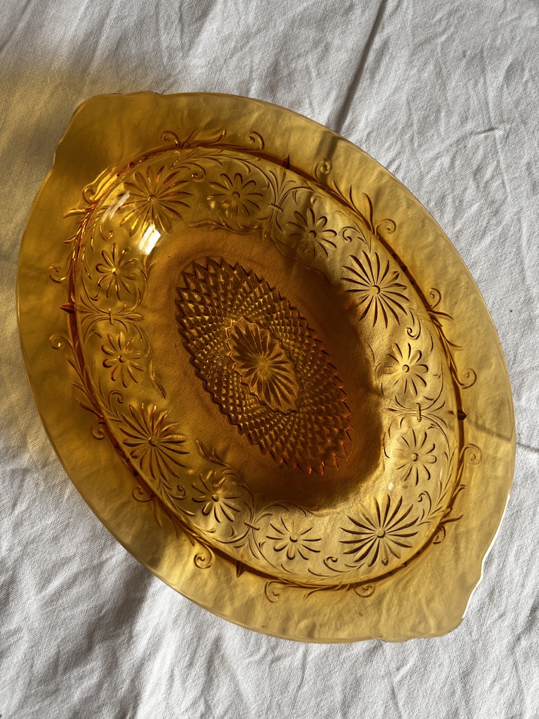 Vintage Amber Glass Serving Dish