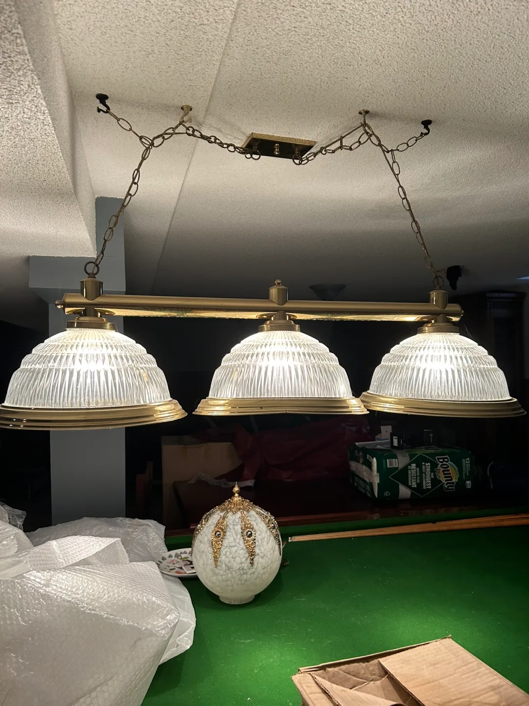 Three-Light Brass Billiard Table Light Fixture image indicator(2)