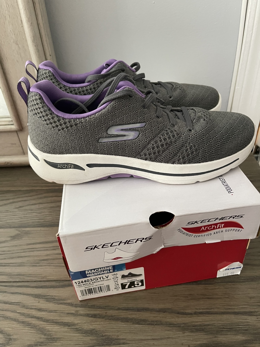Skechers Arch Fit Women's Knit Sneakers Gray Purple Size 7.5 - photo 3