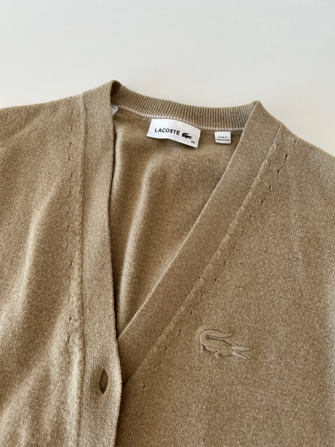 Lacoste Beige Cardigan Sweater Size 34