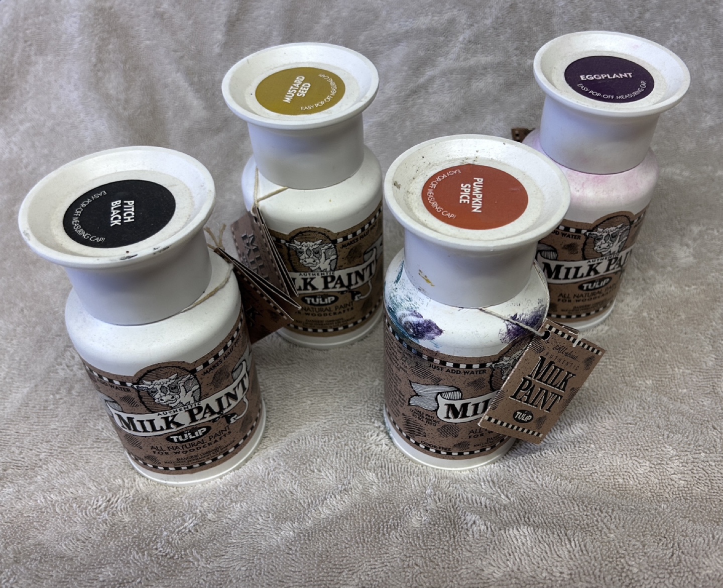 Set of four Tulip Milk Paint bottles #freecycle