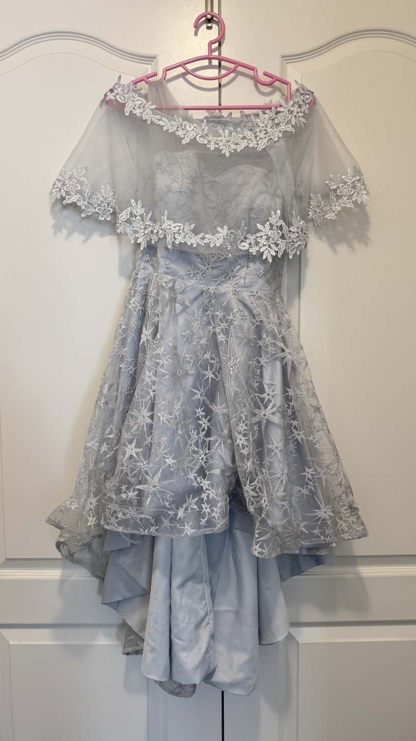 Greyish-blue Lace High-Low Dress with Bolero