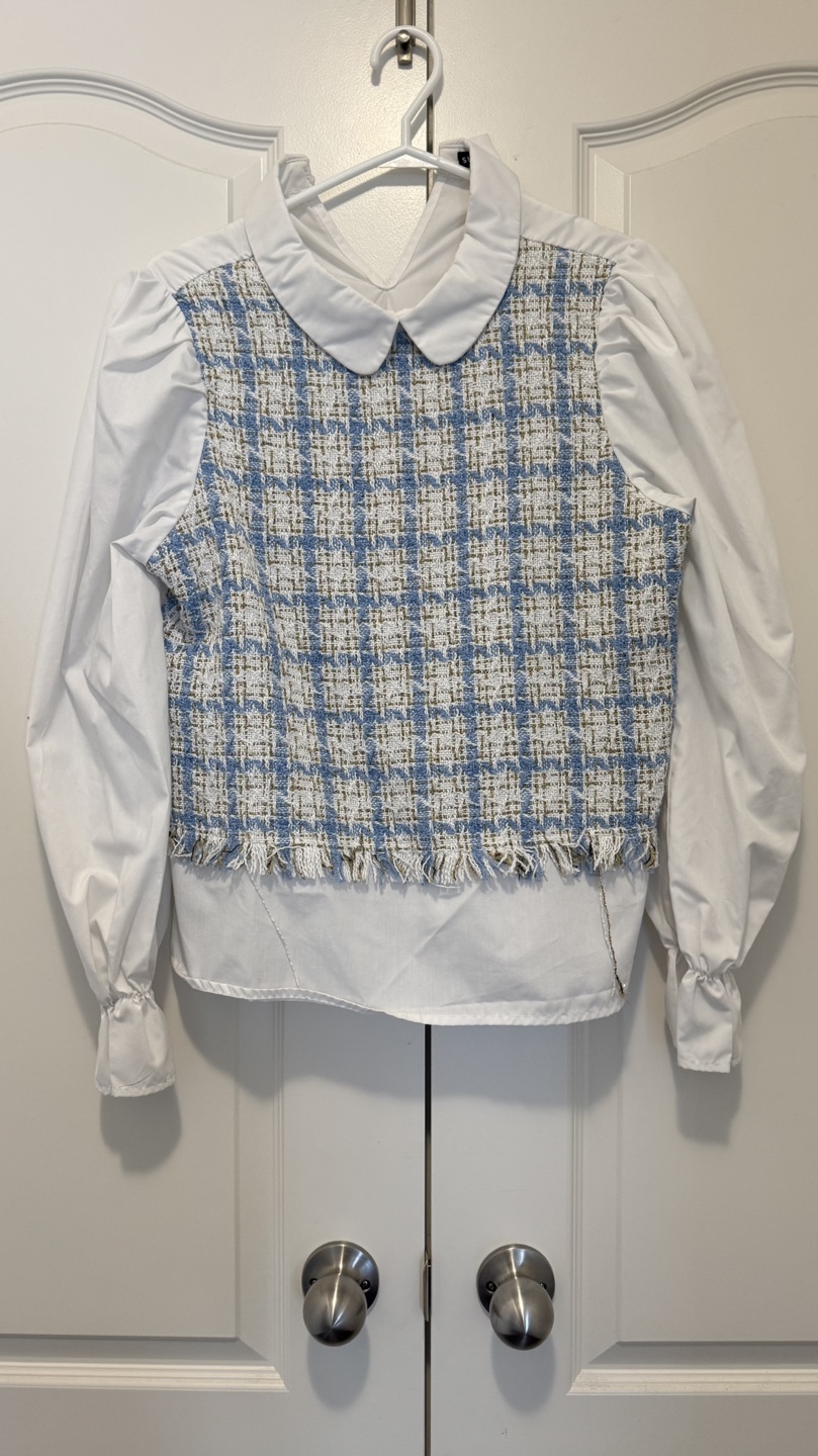 Women's Blue and White Tweed Blouse