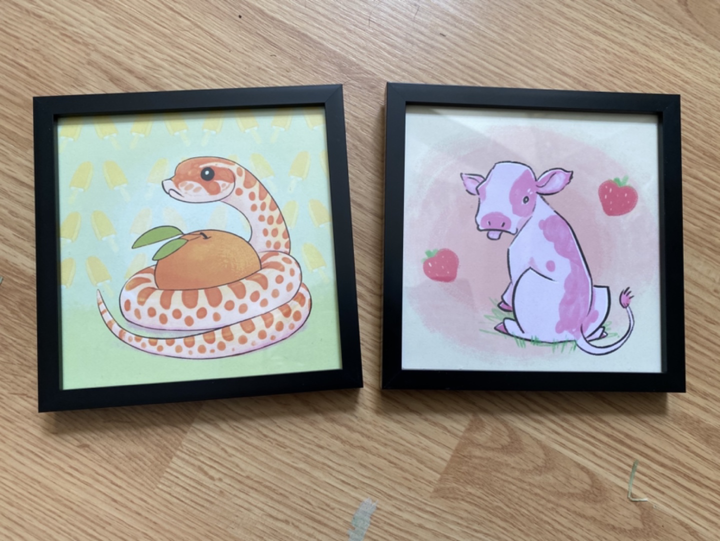 Cute animals w/ food - framed prints