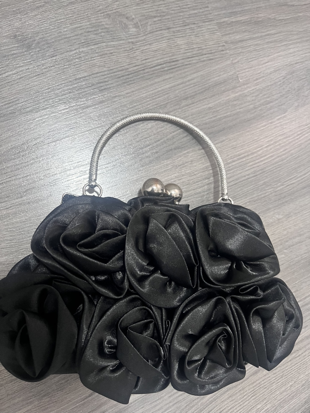 Black Satin Rose Clutch Evening Bag - photo 2