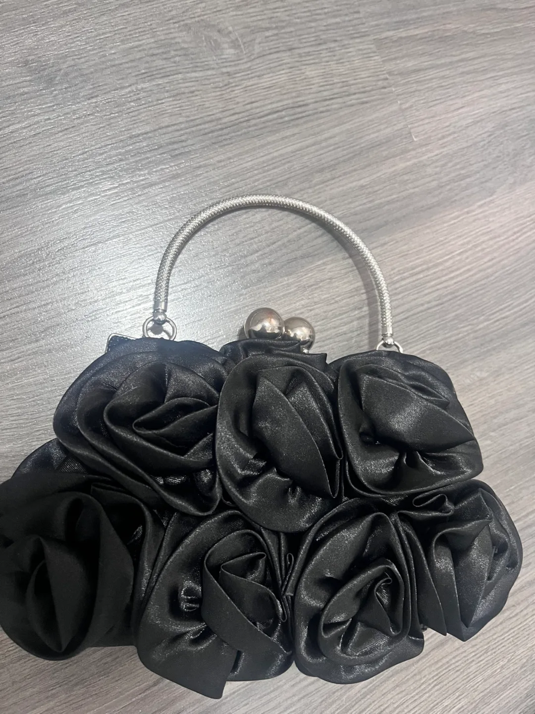 Black Satin Rose Clutch Evening Bag image indicator(2)