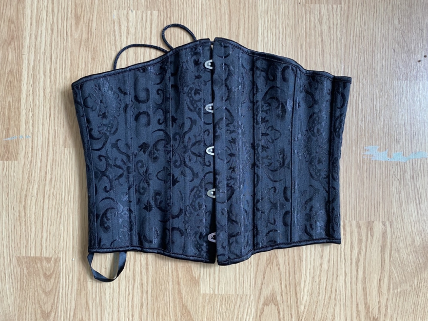Black Brocade Corset with Lace-Up Back