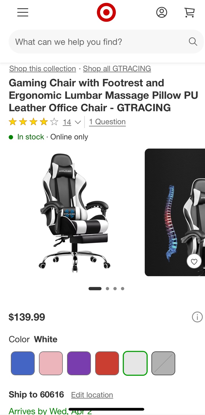 GTRACING Gaming Chair with Footrest and Lumbar Massage Pillow