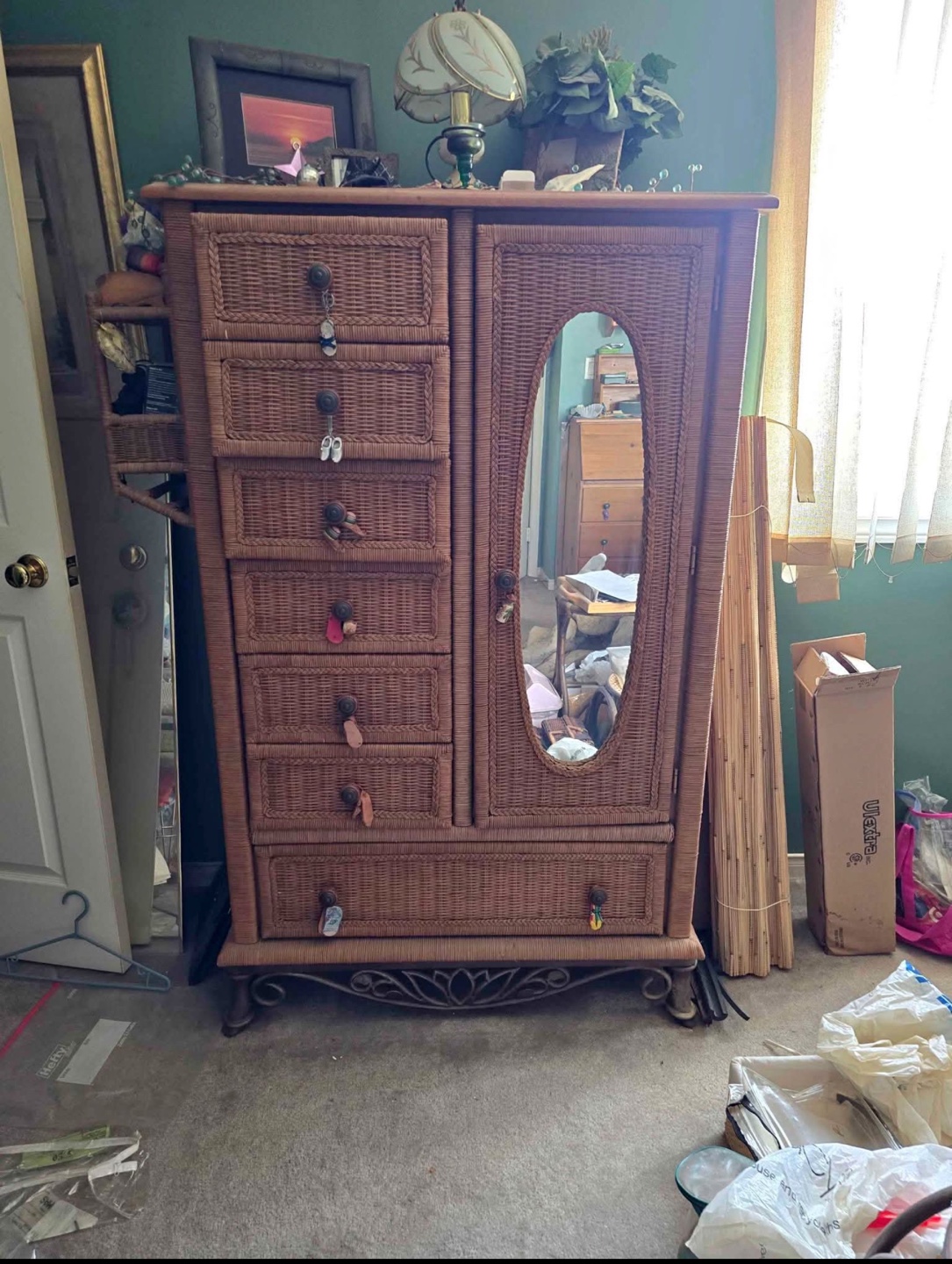 Wicker Wardrobe Armoire with Mirror