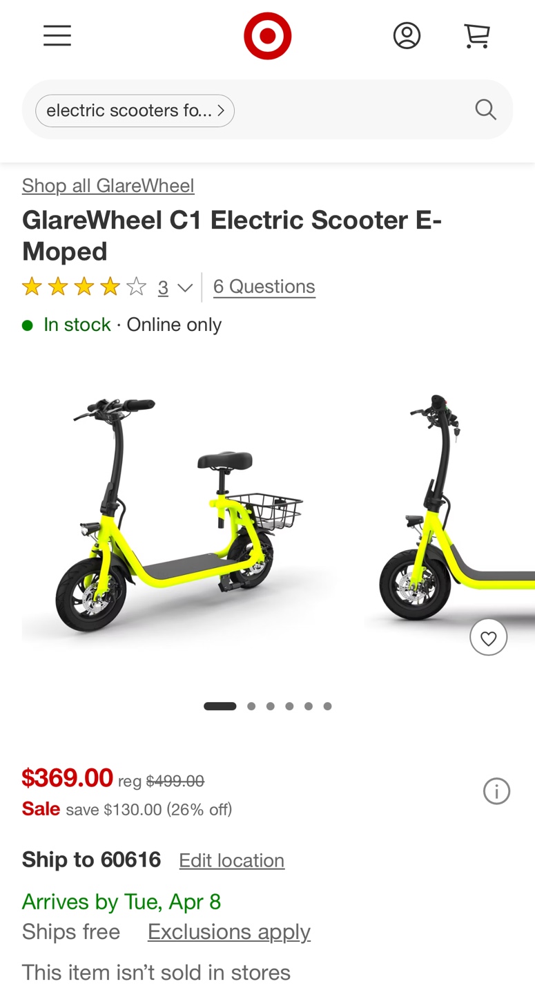 GlareWheel C1 Electric Scooter E-Moped - Bright Yellow