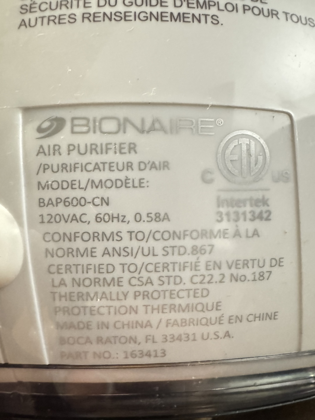 Bionaire BAP600-CN Air Purifier - photo 2