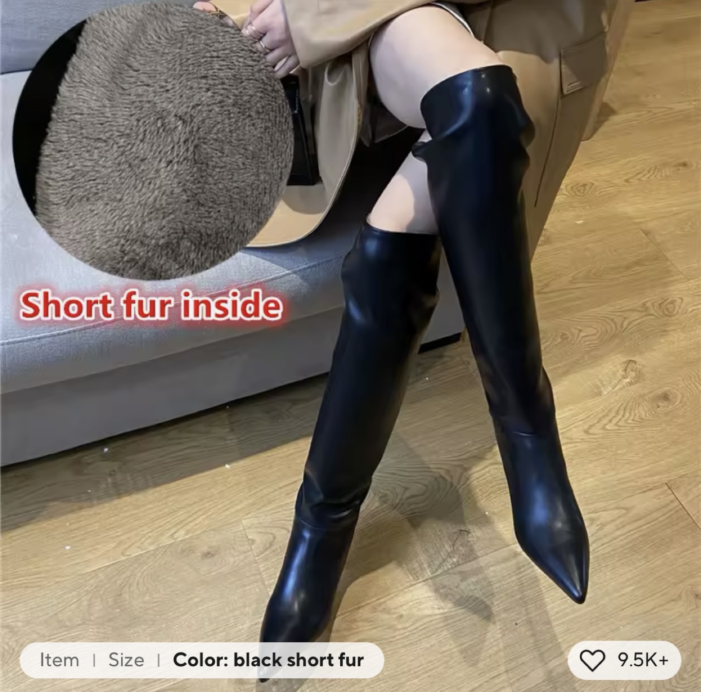 Black Knee-High Slouch Boots with Kitten Heels - photo 3