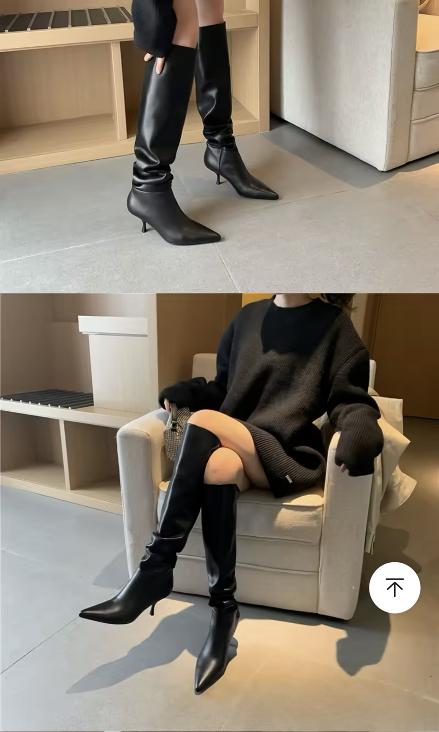 Black Knee-High Slouch Boots with Kitten Heels - photo 4