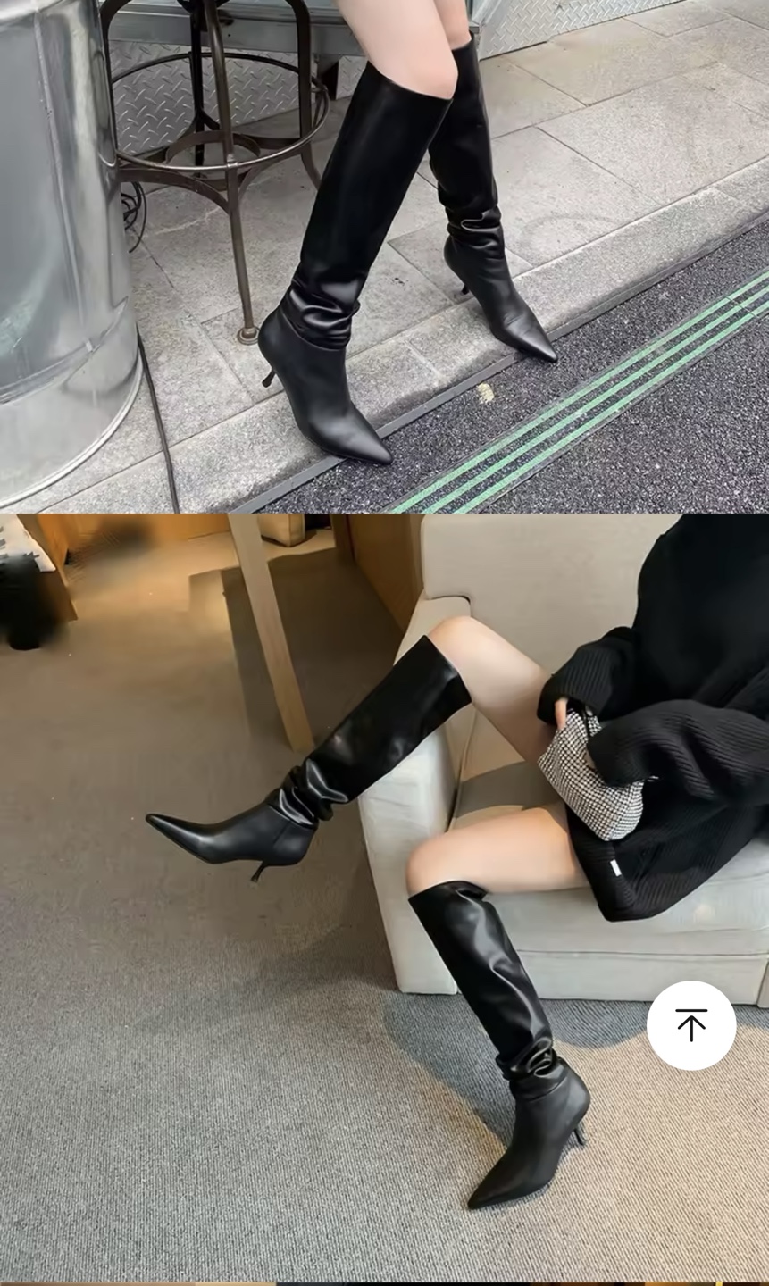 Black Knee-High Slouch Boots with Kitten Heels - photo 5