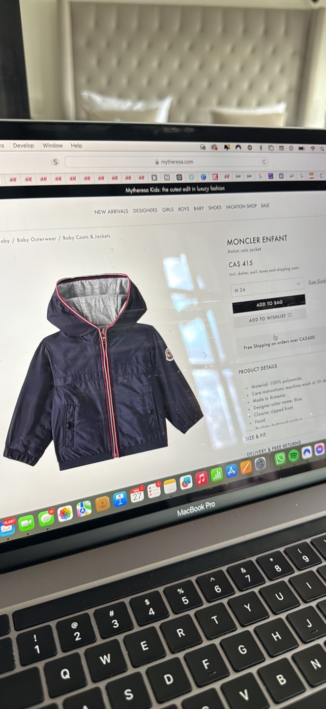Anton Moncler Kids' Navy Blue Hooded Rain Jacket, Size 2T