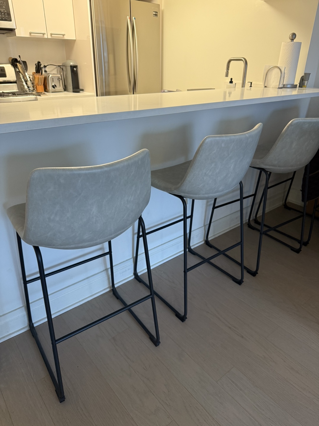 Light Gray Bar Stools with Black Metal Legs - photo 2