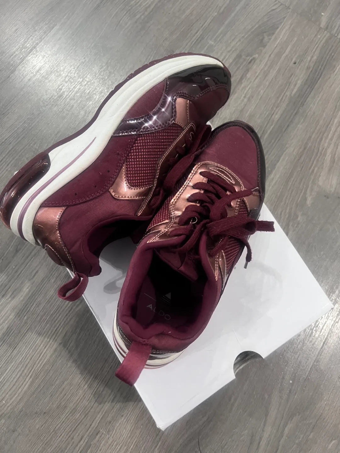 ALDO Women's Burgundy Rose Gold Sneakers - Size 7 image indicator(2)