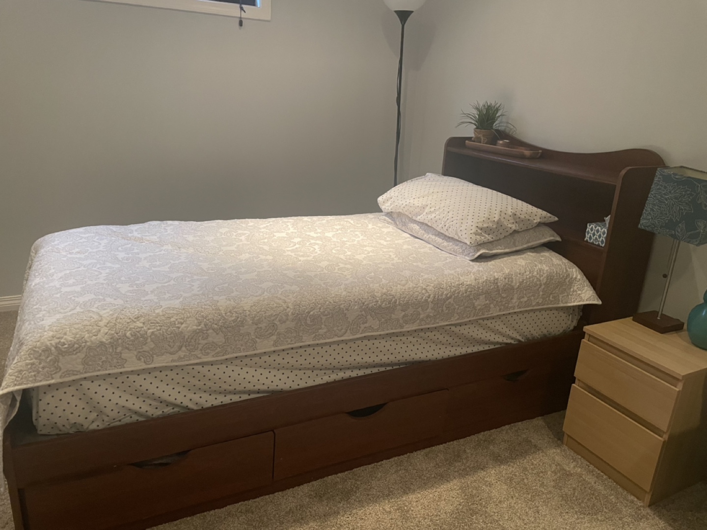 Single bed mattress and bed frame with storage drawers