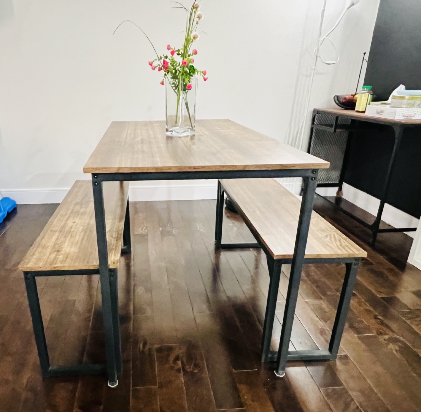 Dining Table Set with Two Benches