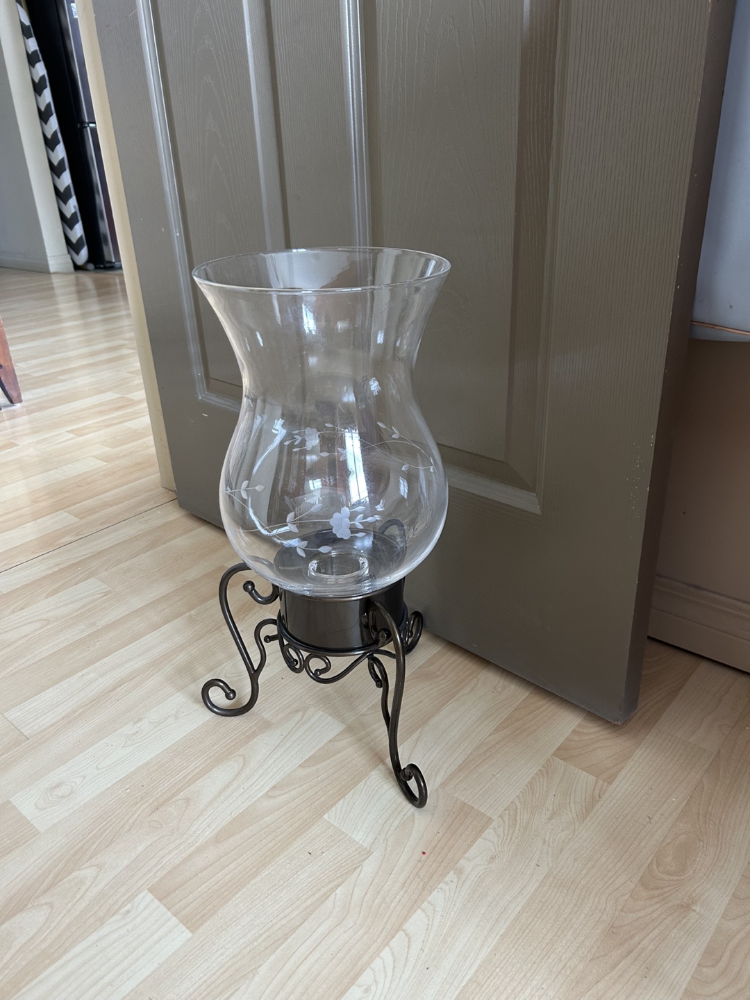 Elegant Glass Hurricane Vase with Metal Stand