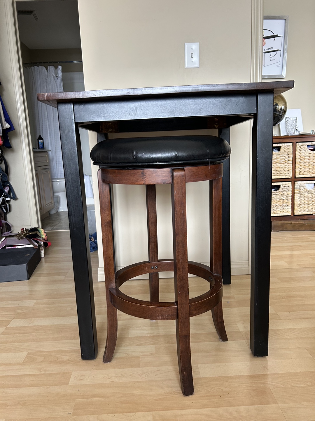 Black Pub Table with Brown Stool