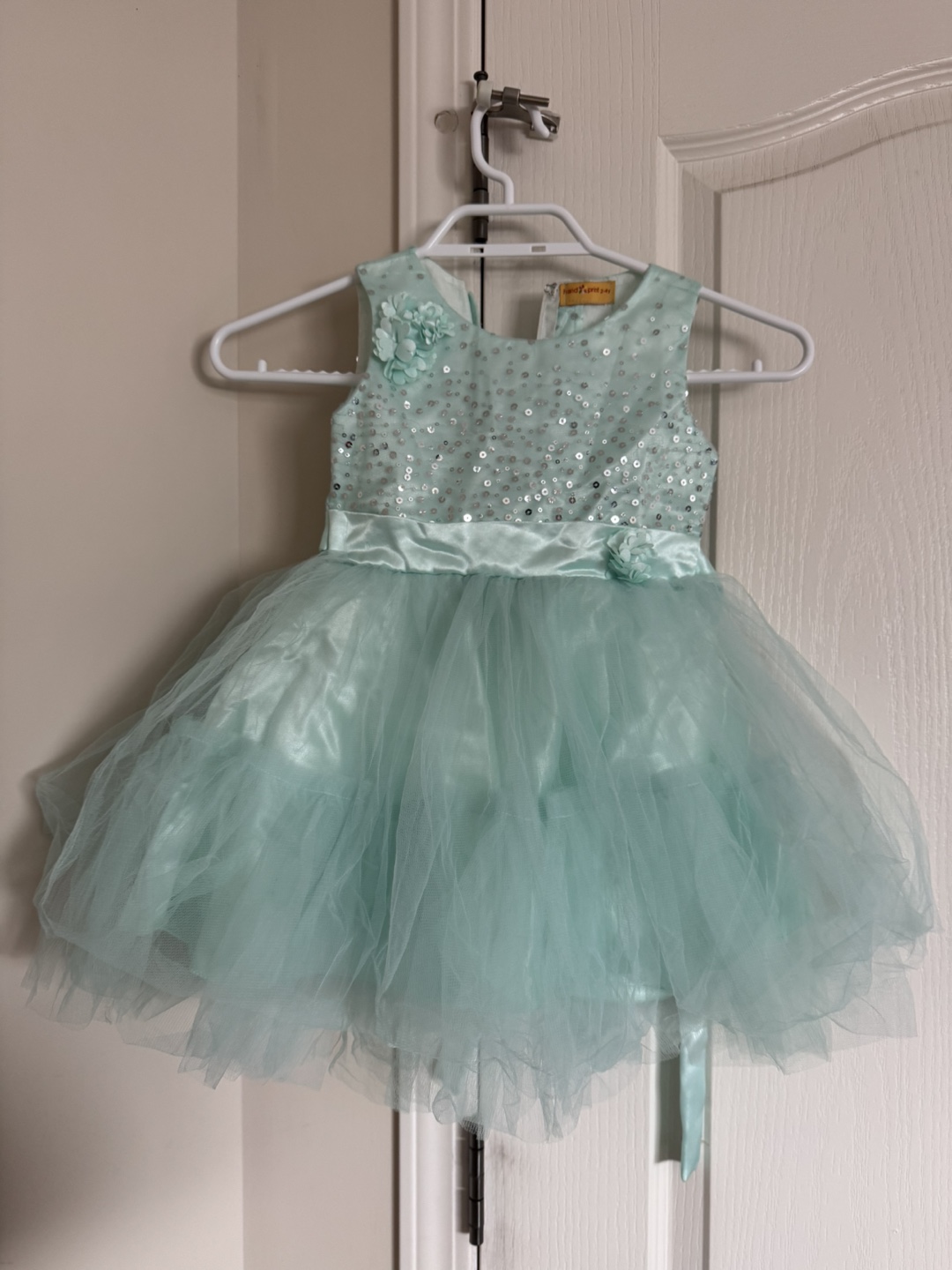 Mint Green Sequined Tulle Baby Girl Dress